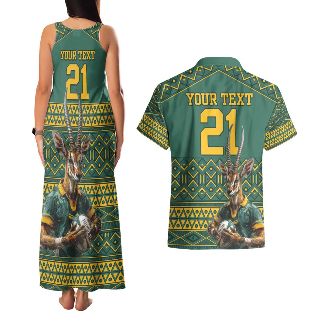 Custom South Africa Rugby Bokke Mascot Couples Matching Tank Maxi Dress and Hawaiian Shirt With Flag Style