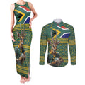 Custom South Africa Rugby Bokke Mascot Couples Matching Tank Maxi Dress and Long Sleeve Button Shirt With Flag Style