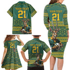 Custom South Africa Rugby Bokke Mascot Family Matching Long Sleeve Bodycon Dress and Hawaiian Shirt With Flag Style