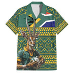 Custom South Africa Rugby Bokke Mascot Family Matching Long Sleeve Bodycon Dress and Hawaiian Shirt With Flag Style