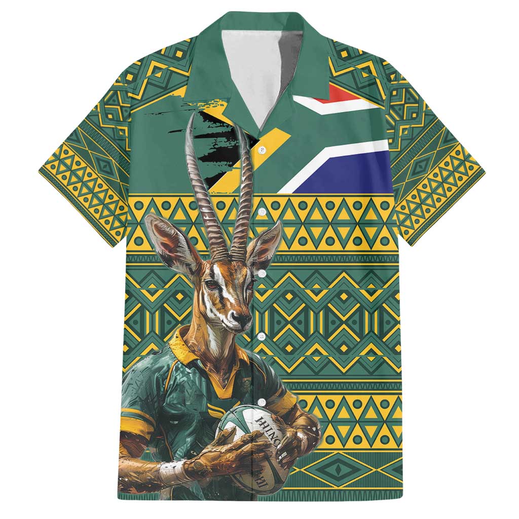 Custom South Africa Rugby Bokke Mascot Family Matching Long Sleeve Bodycon Dress and Hawaiian Shirt With Flag Style
