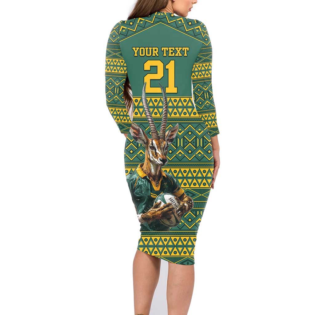 Custom South Africa Rugby Bokke Mascot Family Matching Long Sleeve Bodycon Dress and Hawaiian Shirt With Flag Style