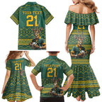 Custom South Africa Rugby Bokke Mascot Family Matching Mermaid Dress and Hawaiian Shirt With Flag Style