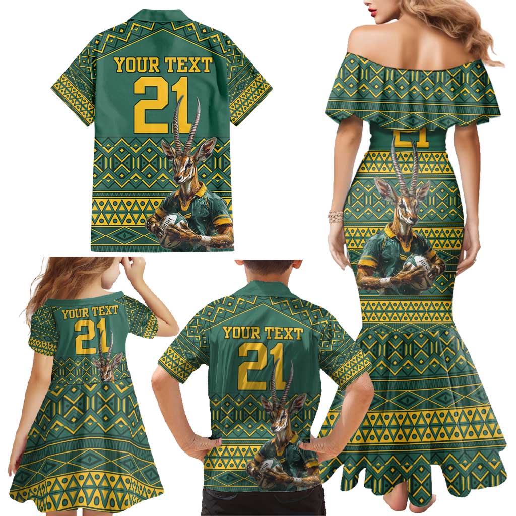 Custom South Africa Rugby Bokke Mascot Family Matching Mermaid Dress and Hawaiian Shirt With Flag Style