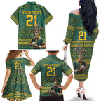 Custom South Africa Rugby Bokke Mascot Family Matching Off The Shoulder Long Sleeve Dress and Hawaiian Shirt With Flag Style