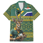 Custom South Africa Rugby Bokke Mascot Family Matching Off The Shoulder Long Sleeve Dress and Hawaiian Shirt With Flag Style
