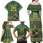 Custom South Africa Rugby Bokke Mascot Family Matching Off Shoulder Maxi Dress and Hawaiian Shirt With Flag Style