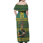 Custom South Africa Rugby Bokke Mascot Family Matching Off Shoulder Maxi Dress and Hawaiian Shirt With Flag Style