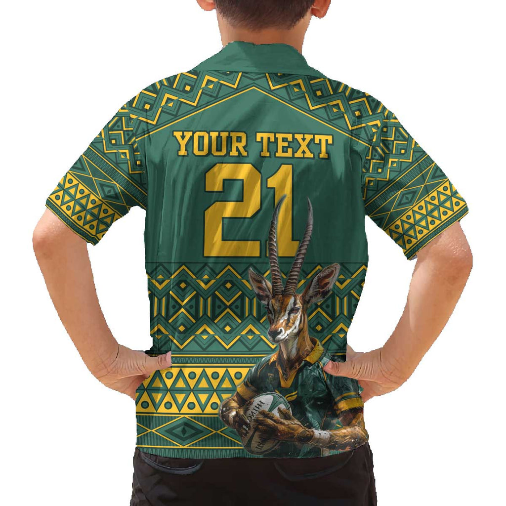 Custom South Africa Rugby Bokke Mascot Family Matching Off Shoulder Short Dress and Hawaiian Shirt With Flag Style