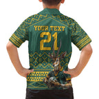Custom South Africa Rugby Bokke Mascot Family Matching Off Shoulder Short Dress and Hawaiian Shirt With Flag Style