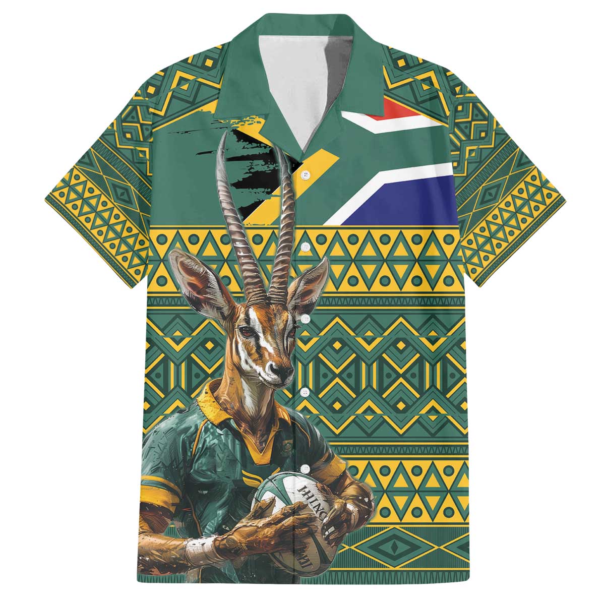 Custom South Africa Rugby Bokke Mascot Family Matching Off Shoulder Short Dress and Hawaiian Shirt With Flag Style