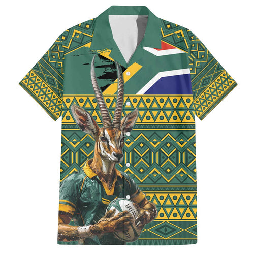 Custom South Africa Rugby Bokke Mascot Family Matching Off Shoulder Short Dress and Hawaiian Shirt With Flag Style