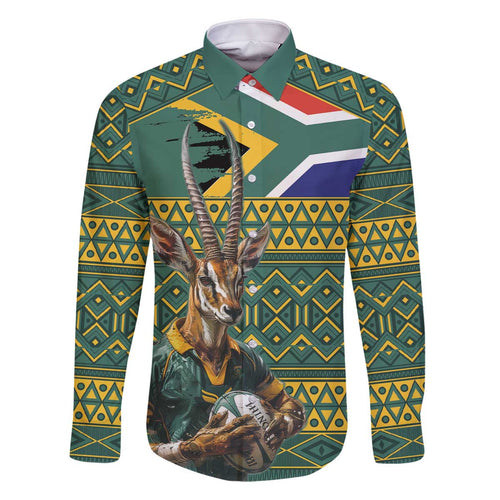 Custom South Africa Rugby Bokke Mascot Family Matching Off Shoulder Short Dress and Hawaiian Shirt With Flag Style