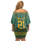 Custom South Africa Rugby Bokke Mascot Family Matching Off Shoulder Short Dress and Hawaiian Shirt With Flag Style