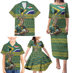 Custom South Africa Rugby Bokke Mascot Family Matching Puletasi and Hawaiian Shirt With Flag Style