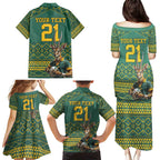 Custom South Africa Rugby Bokke Mascot Family Matching Puletasi and Hawaiian Shirt With Flag Style