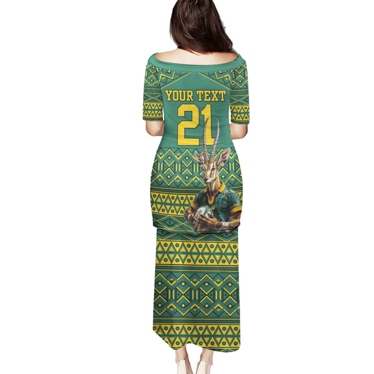 Custom South Africa Rugby Bokke Mascot Family Matching Puletasi and Hawaiian Shirt With Flag Style