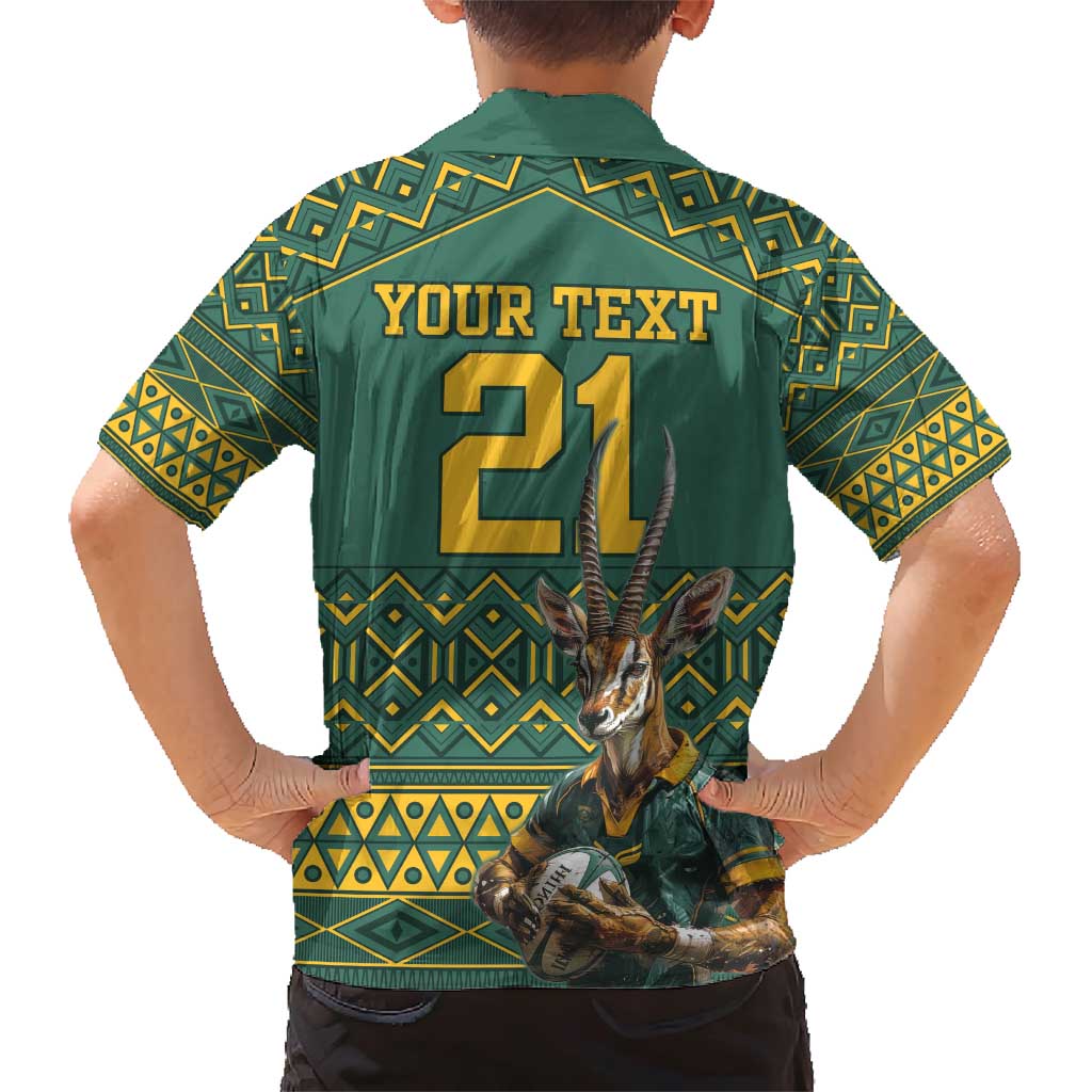 Custom South Africa Rugby Bokke Mascot Family Matching Short Sleeve Bodycon Dress and Hawaiian Shirt With Flag Style