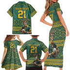 Custom South Africa Rugby Bokke Mascot Family Matching Short Sleeve Bodycon Dress and Hawaiian Shirt With Flag Style