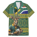 Custom South Africa Rugby Bokke Mascot Family Matching Short Sleeve Bodycon Dress and Hawaiian Shirt With Flag Style