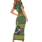 Custom South Africa Rugby Bokke Mascot Family Matching Short Sleeve Bodycon Dress and Hawaiian Shirt With Flag Style