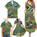 Custom South Africa Rugby Bokke Mascot Family Matching Summer Maxi Dress and Hawaiian Shirt With Flag Style