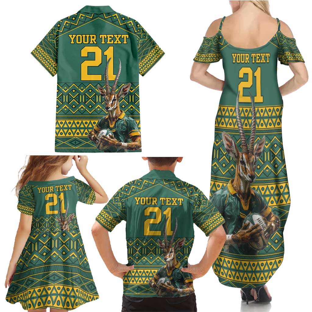 Custom South Africa Rugby Bokke Mascot Family Matching Summer Maxi Dress and Hawaiian Shirt With Flag Style