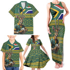 Custom South Africa Rugby Bokke Mascot Family Matching Tank Maxi Dress and Hawaiian Shirt With Flag Style