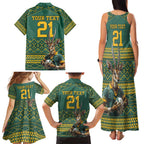 Custom South Africa Rugby Bokke Mascot Family Matching Tank Maxi Dress and Hawaiian Shirt With Flag Style