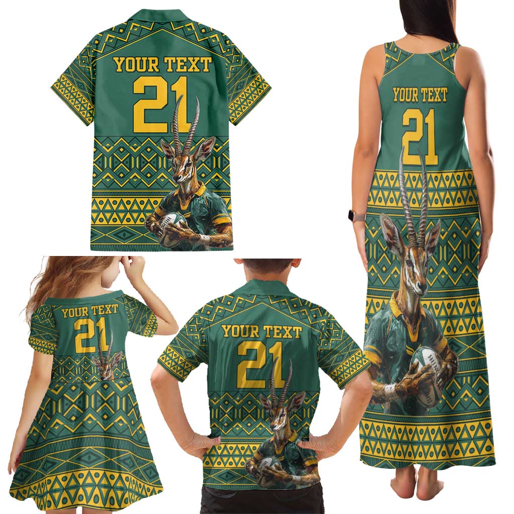 Custom South Africa Rugby Bokke Mascot Family Matching Tank Maxi Dress and Hawaiian Shirt With Flag Style