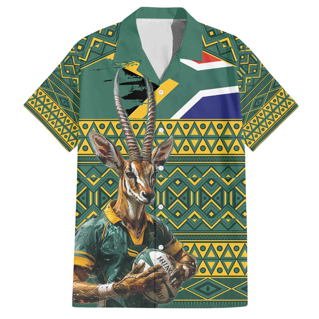 Custom South Africa Rugby Bokke Mascot Family Matching Tank Maxi Dress and Hawaiian Shirt With Flag Style