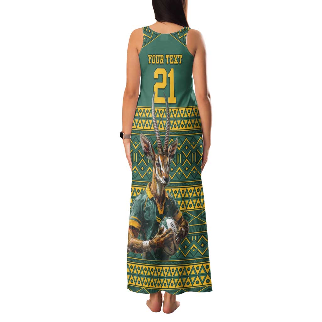 Custom South Africa Rugby Bokke Mascot Family Matching Tank Maxi Dress and Hawaiian Shirt With Flag Style