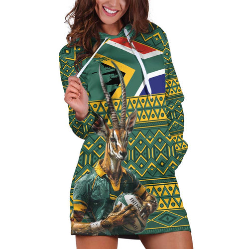Custom South Africa Rugby Bokke Mascot Hoodie Dress With Flag Style