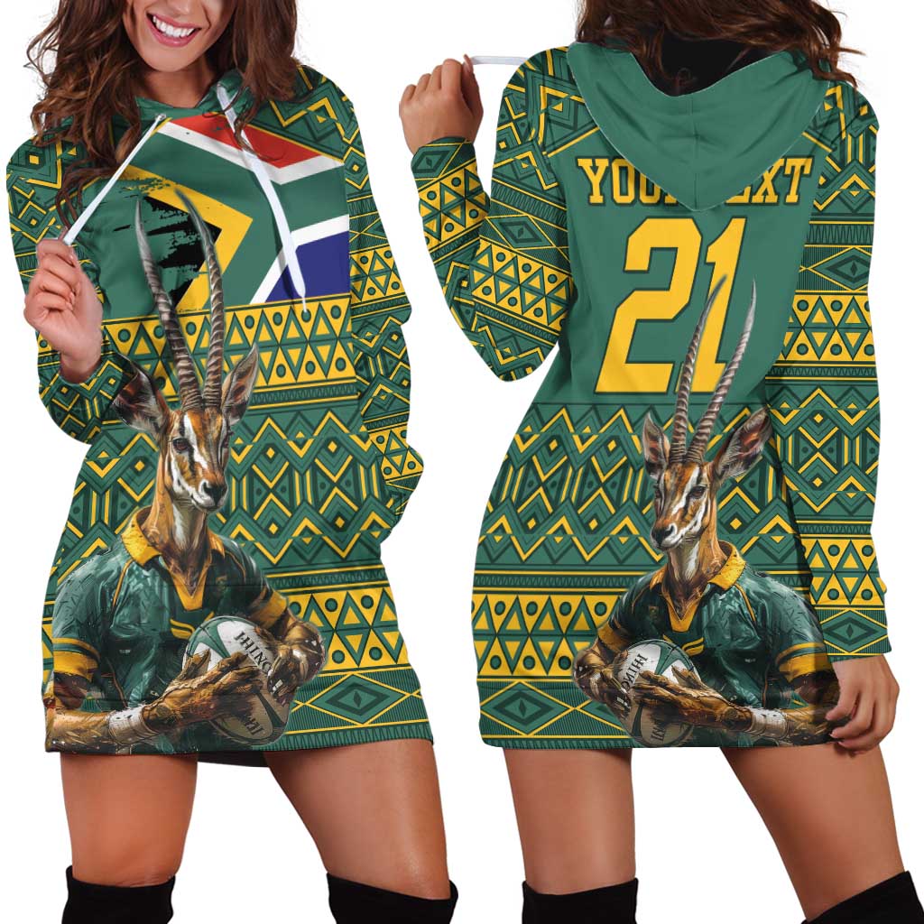 Custom South Africa Rugby Bokke Mascot Hoodie Dress With Flag Style