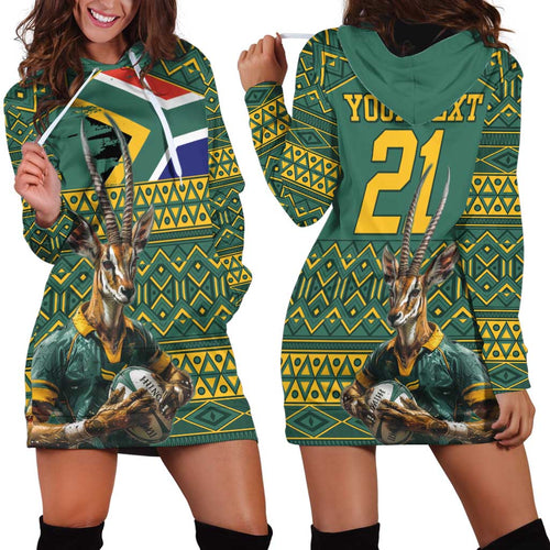 Custom South Africa Rugby Bokke Mascot Hoodie Dress With Flag Style