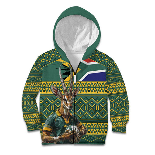 Custom South Africa Rugby Bokke Mascot Kid Hoodie With Flag Style