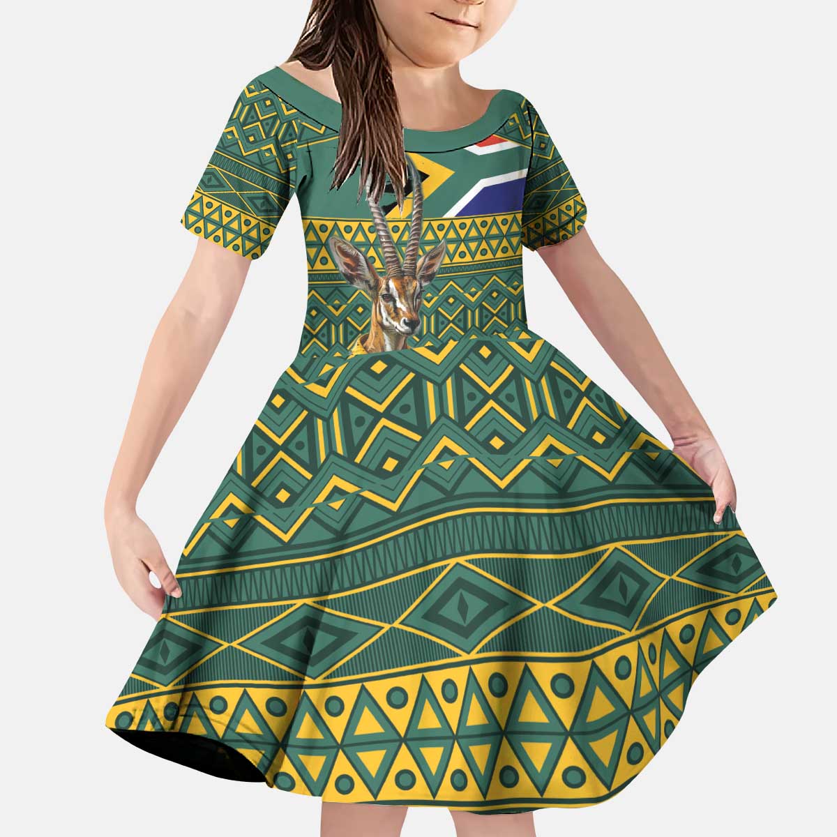 Custom South Africa Rugby Bokke Mascot Kid Short Sleeve Dress With Flag Style