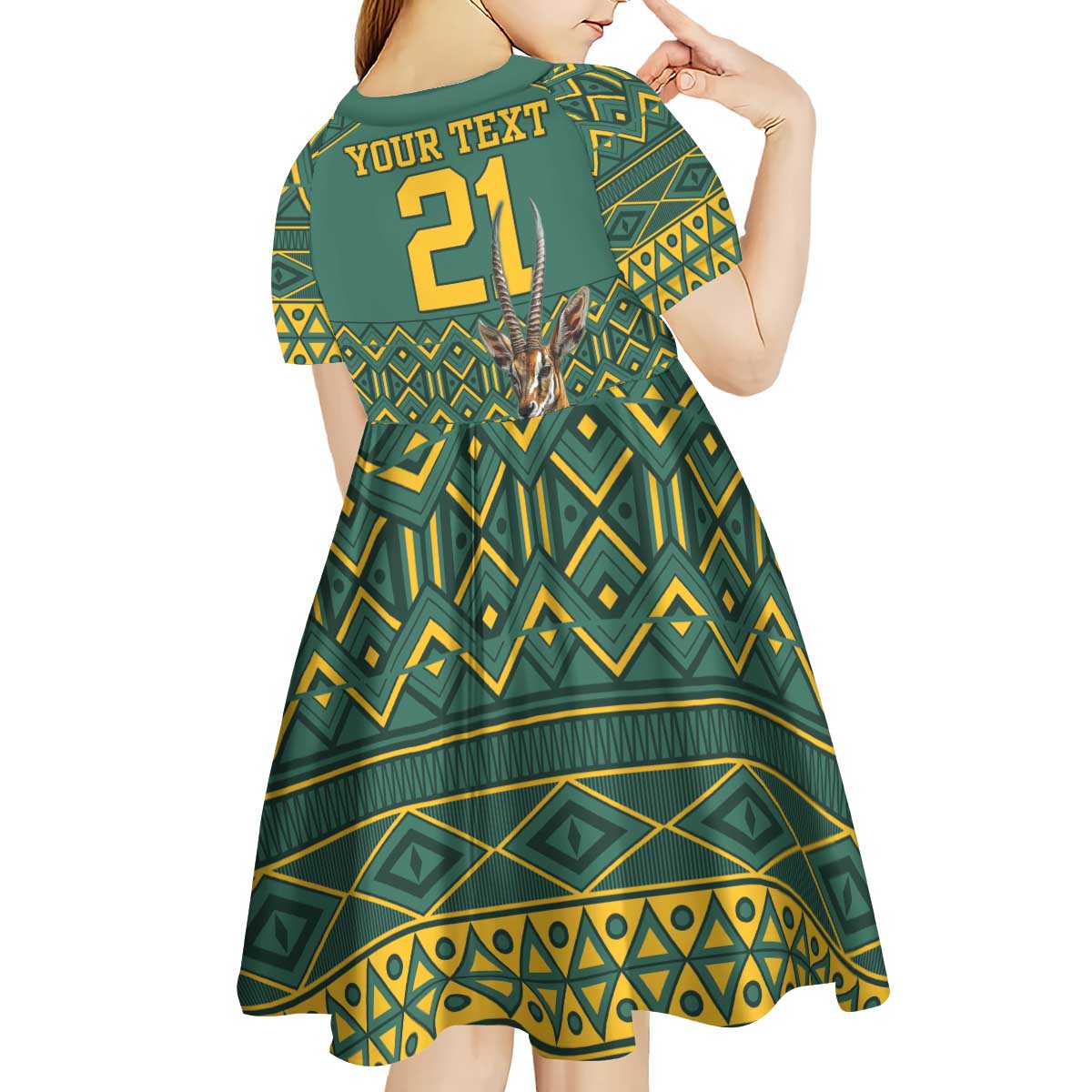 Custom South Africa Rugby Bokke Mascot Kid Short Sleeve Dress With Flag Style