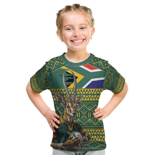 Custom South Africa Rugby Bokke Mascot Kid T Shirt With Flag Style