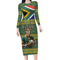 Custom South Africa Rugby Bokke Mascot Long Sleeve Bodycon Dress With Flag Style