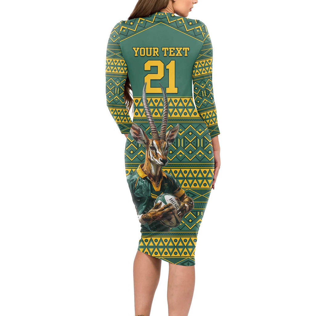 Custom South Africa Rugby Bokke Mascot Long Sleeve Bodycon Dress With Flag Style