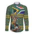 Custom South Africa Rugby Bokke Mascot Long Sleeve Button Shirt With Flag Style