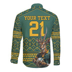 Custom South Africa Rugby Bokke Mascot Long Sleeve Button Shirt With Flag Style