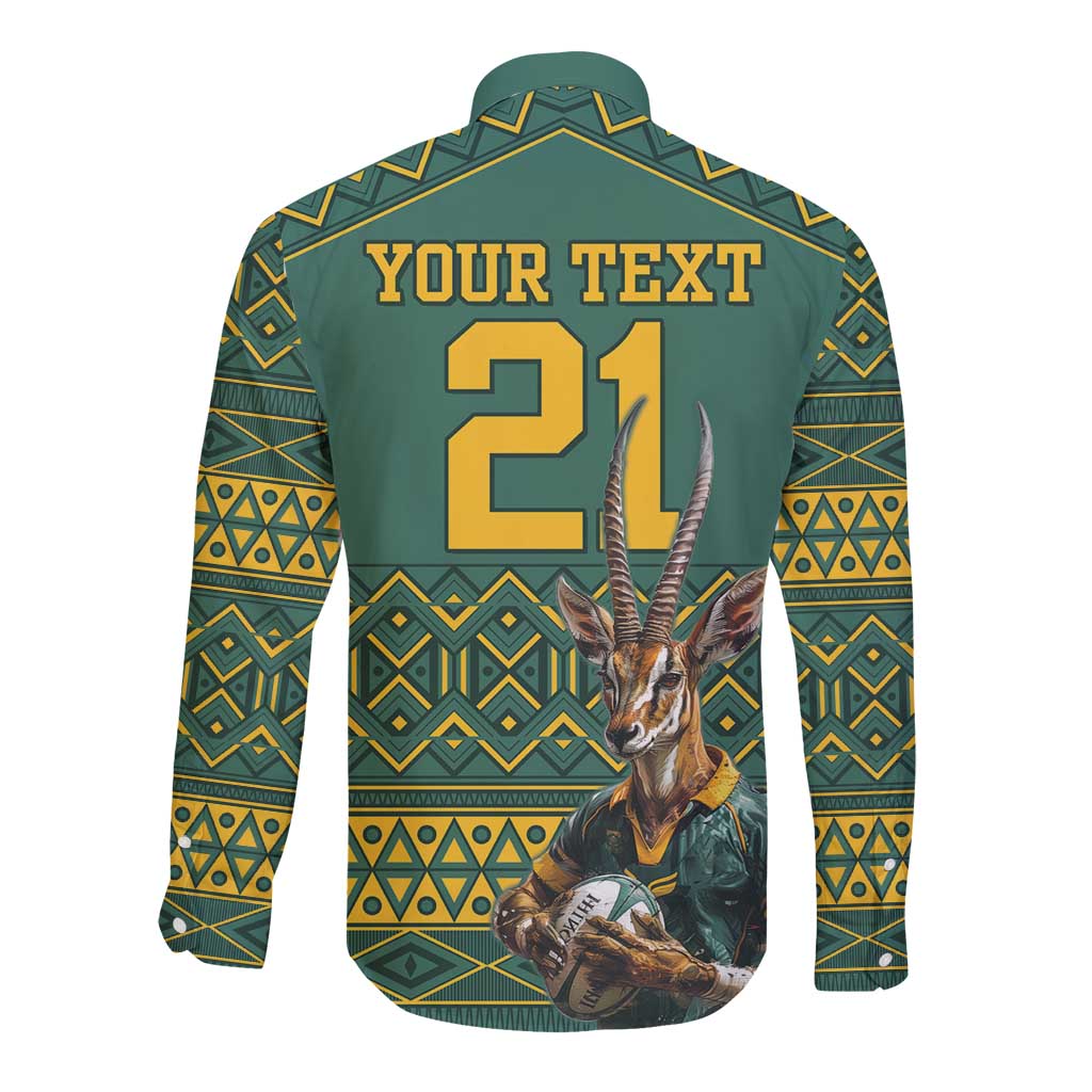 Custom South Africa Rugby Bokke Mascot Long Sleeve Button Shirt With Flag Style