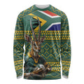 Custom South Africa Rugby Bokke Mascot Long Sleeve Shirt With Flag Style