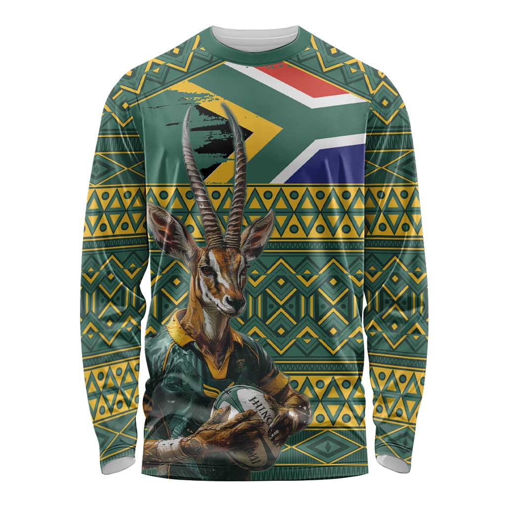 Custom South Africa Rugby Bokke Mascot Long Sleeve Shirt With Flag Style