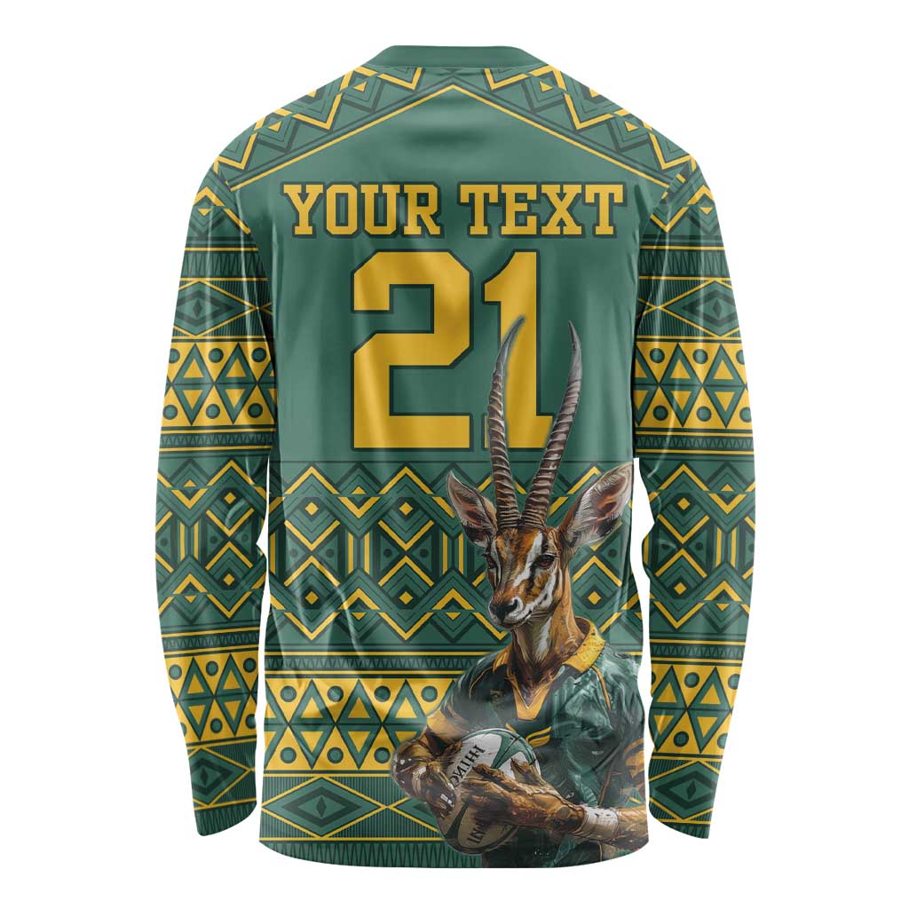 Custom South Africa Rugby Bokke Mascot Long Sleeve Shirt With Flag Style