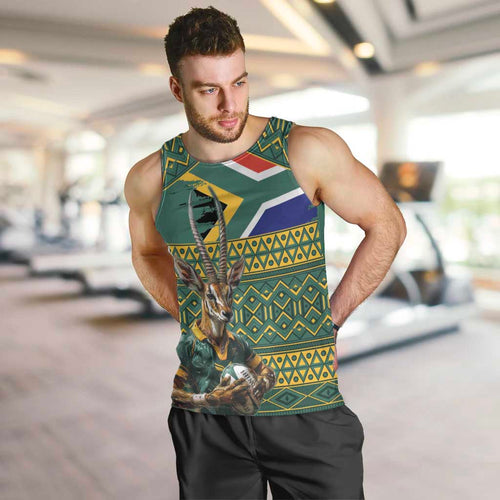 Custom South Africa Rugby Bokke Mascot Men Tank Top With Flag Style