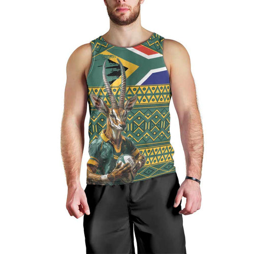 Custom South Africa Rugby Bokke Mascot Men Tank Top With Flag Style