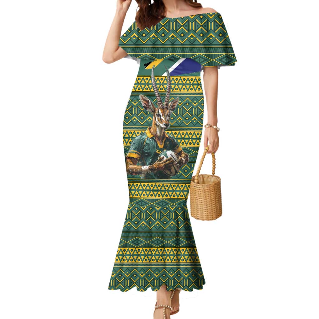 Custom South Africa Rugby Bokke Mascot Mermaid Dress With Flag Style